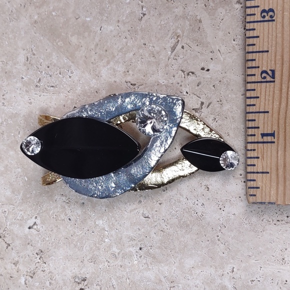 J Jansen Designs Swarovski Crystal/Onyx Silver/Gold Plated Slide Pendant - Picture 5 of 6